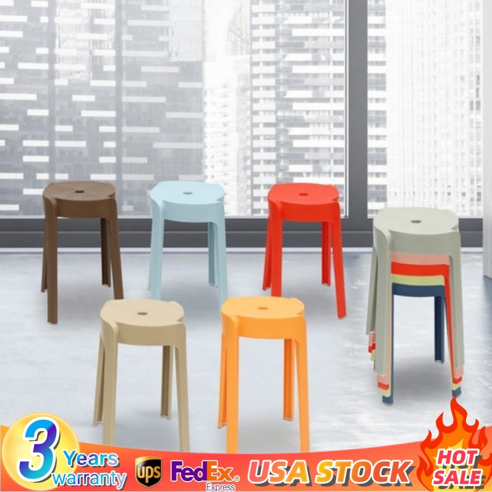 Plastic Stool Counter Kitchen Stools 18'' Set of 4 Backless Stackable Bar Stools