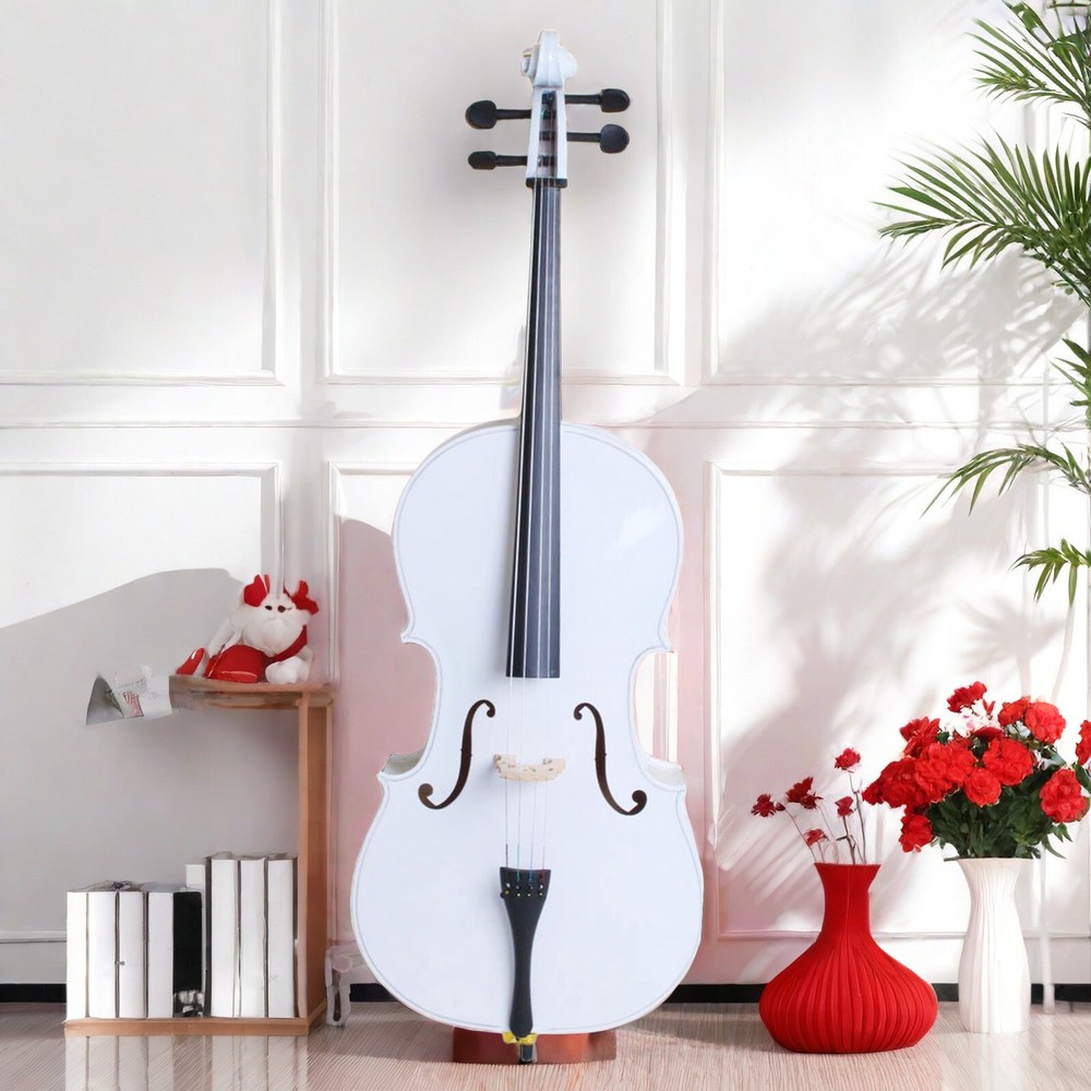 4/4 Full Size White Acoustic Cello Set, Top Grade Beginner Cello & Violoncello