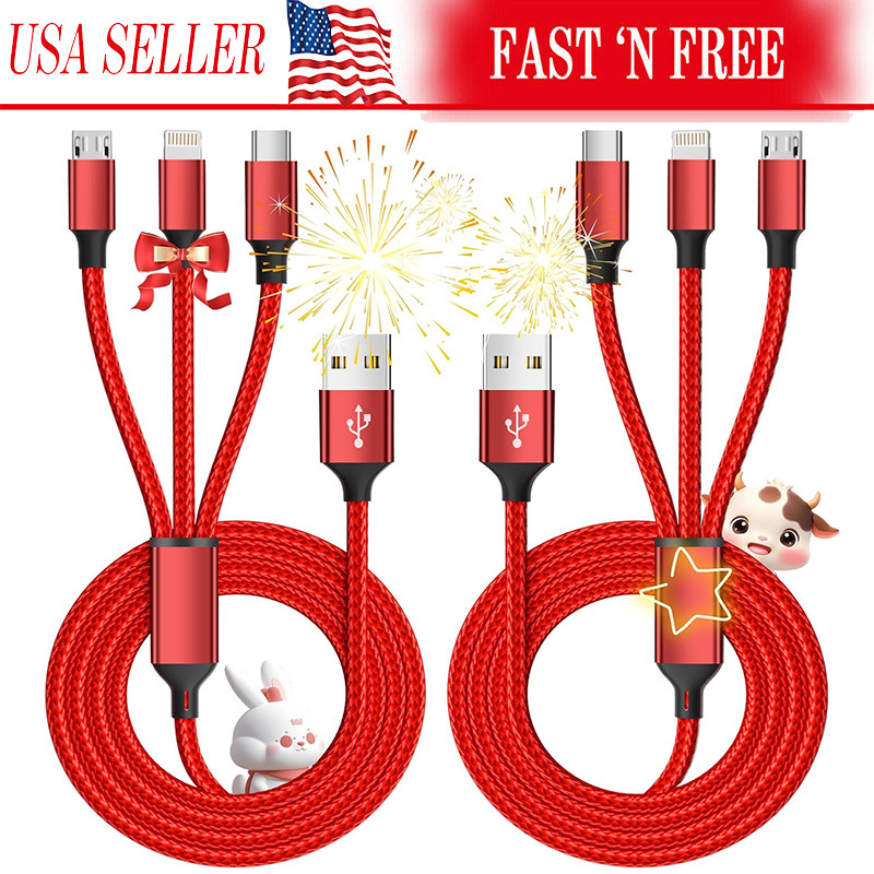 3 in 1 Fast USB Charging Cable Universal Multi Function Cell Phone Charger Cord