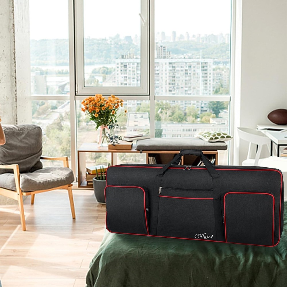 Portable 61-Key Keyboard Case with Adjustable Straps & Multiple Storage Options
