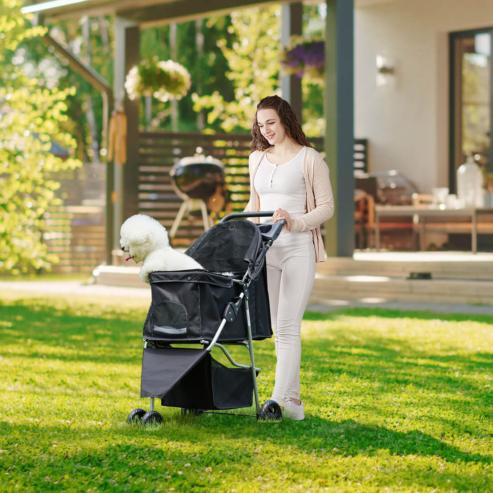 Foldable Pet Stroller for Small to Medium Dogs and Cats with Compact and Sturdy