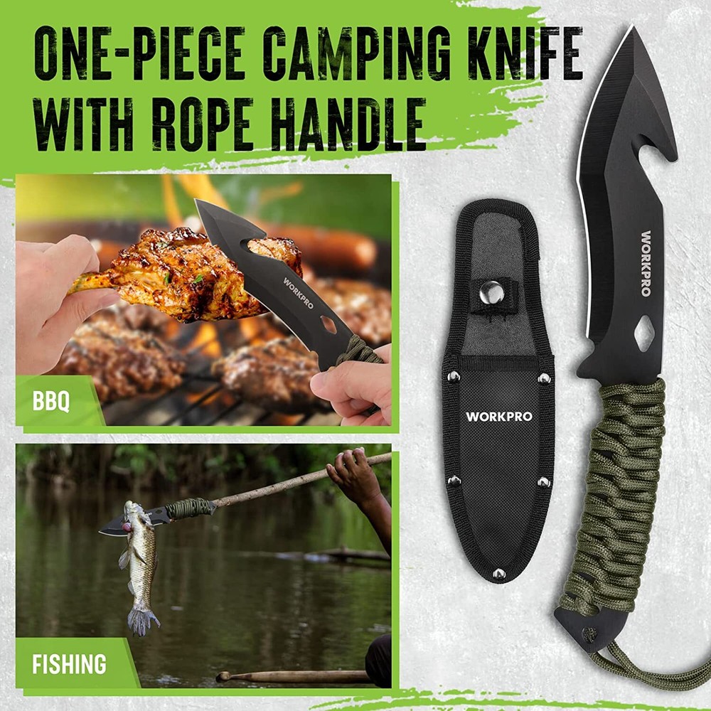 WORKPRO Camping Hatchet & Machete with Sheath Camping Tool Sets Fixed Blade NEW