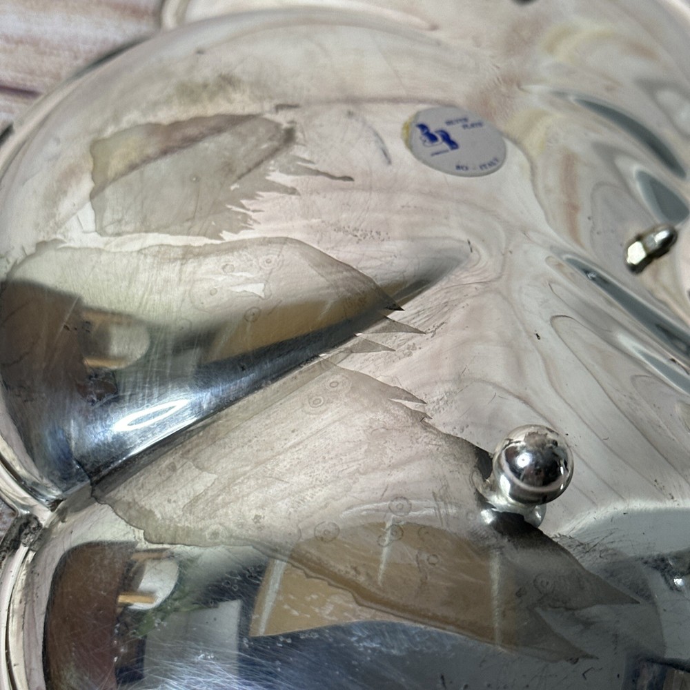 Vintage BO Italy Silverplate 3 Section Bonbon Dish Gold Leaf Crystal Grapes