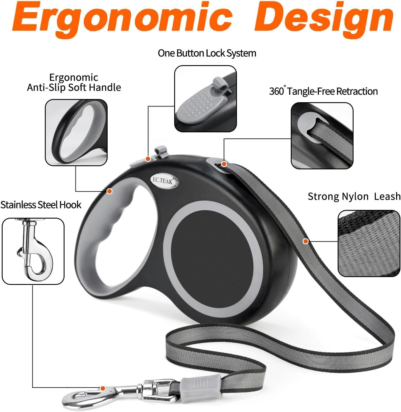 26 FT RETRACTABLE DOG LEASH Extra Large Tangle Free Heavy Duty Pet Dogs Walking