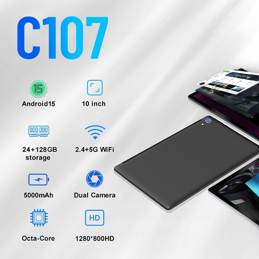 10.1 in Android 15 Tablet Touchscreen Octa-core Processor 24GB RAM + 128GB ROM