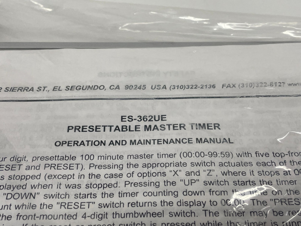 ESE ES-362UE Presettable Rackmountable 100min Up/Down Master Timer