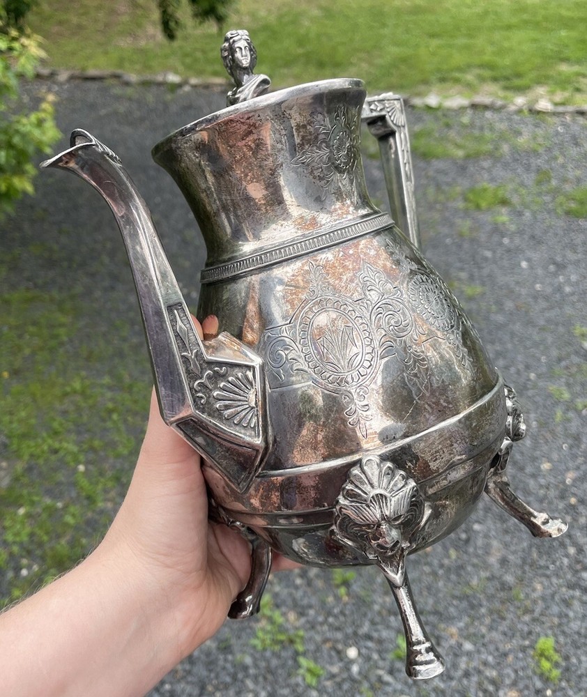 Antique Silverplate Webster Mfg. Co. Teapot Neoclassical Art Deco Figural Bust