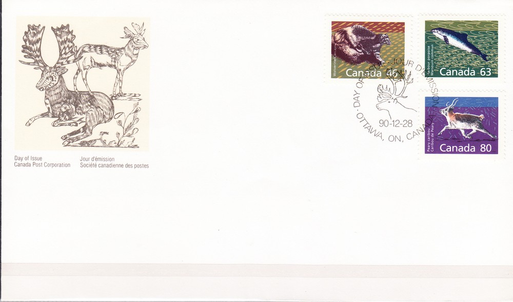 W CANADA 1172A+1176+1180 FDC MAMMAL DEFINITIVES