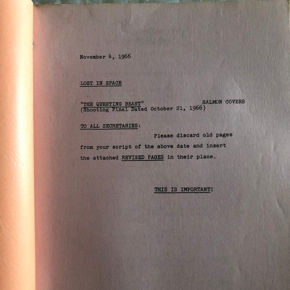Lost in Space TV Show Original Screenplay Script 1966 "The Questing Beast"