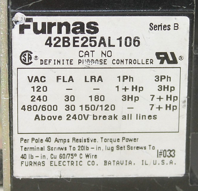 Furnas 42BE25AL106 Definite Purpose Contactor