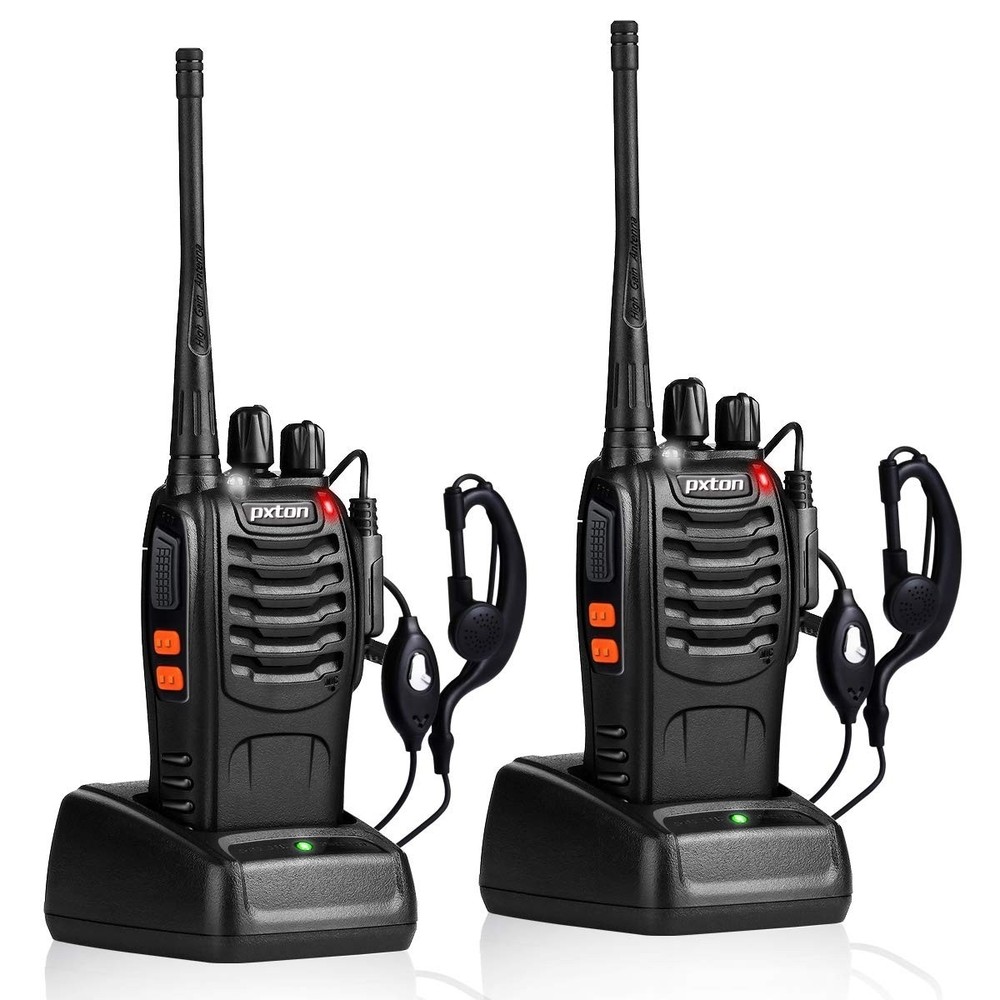 Long Range Rechargeable Two-Way Radios with Earpieces and Flashlight (2 Pack)