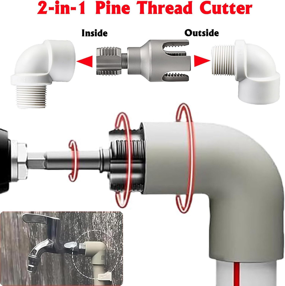 PVC Pipe Threader Kit 3 Piece Set 1/2 3/4 1 NPT Sizes Dual-Function Intern