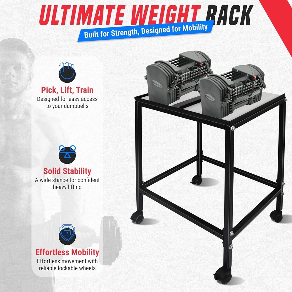 Large Compact Dumbbell Rack & Weight Rack with Lockable Wheels & 150 LB Capacity