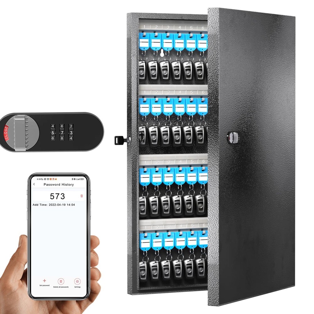 WeHere Key Lock Box Wall Mount96 Keys Key Cabinet Security Combination Lockbo...