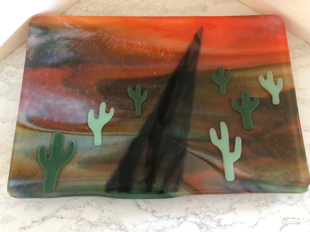 Art Glass Tray Desert Scene 10” X 7”