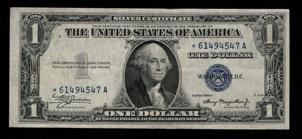1935A $1 Silver Certificate STAR Replacement Note *61494547A Early STAR