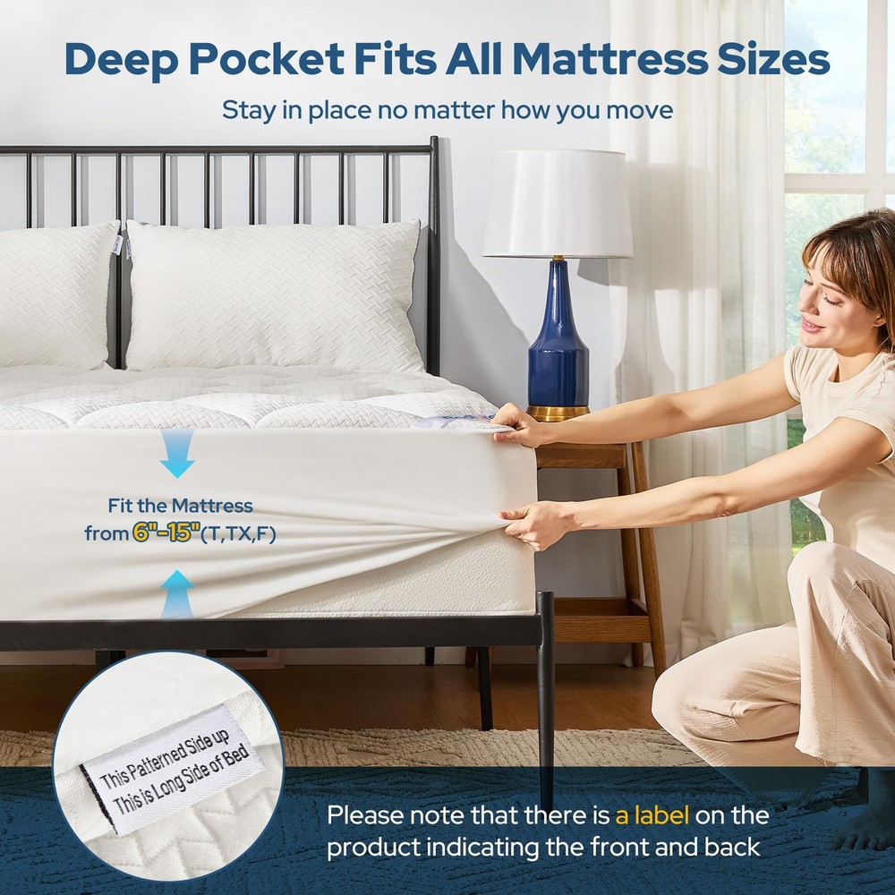 BEDLORE Waterproof Full Size Mattress Pad, Quilted Fitted Full, White