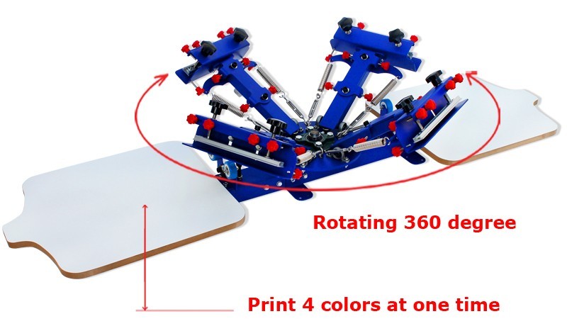 4 Color 2 Station Single-Rotary Screen Press Table Screen Printer Micro-adjust