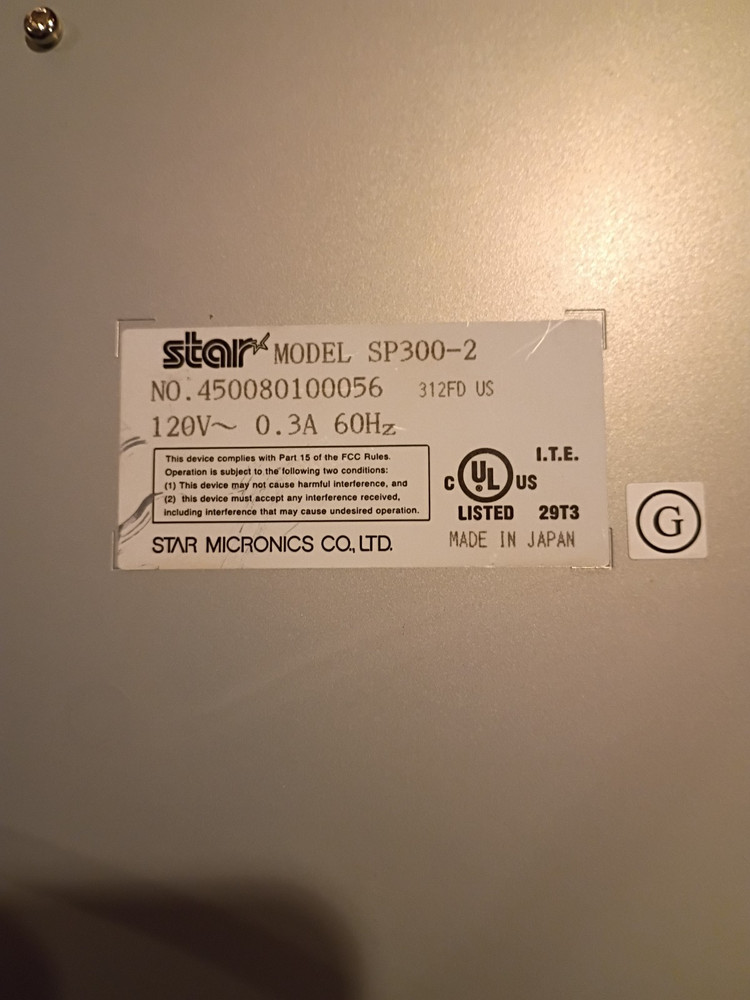 STAR MICRONICS SP300 Printer Model SP300-2 #450080100056