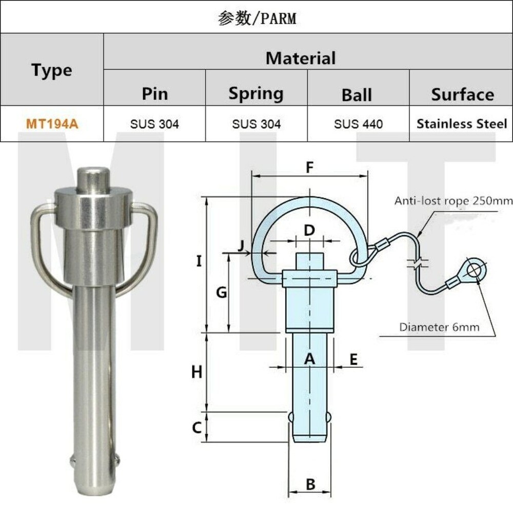 1p Quick Release Pin Bolt Ball Head Quick Lock Pin Plug w/Ring Handle Pull Steel