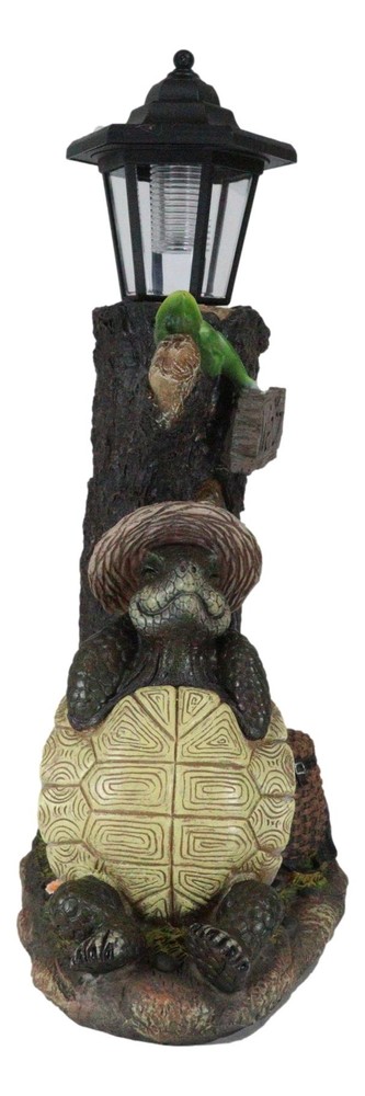 Summer Turtle Tortoise & Frog Hiker Statue With Solar Powered Lantern LED Light