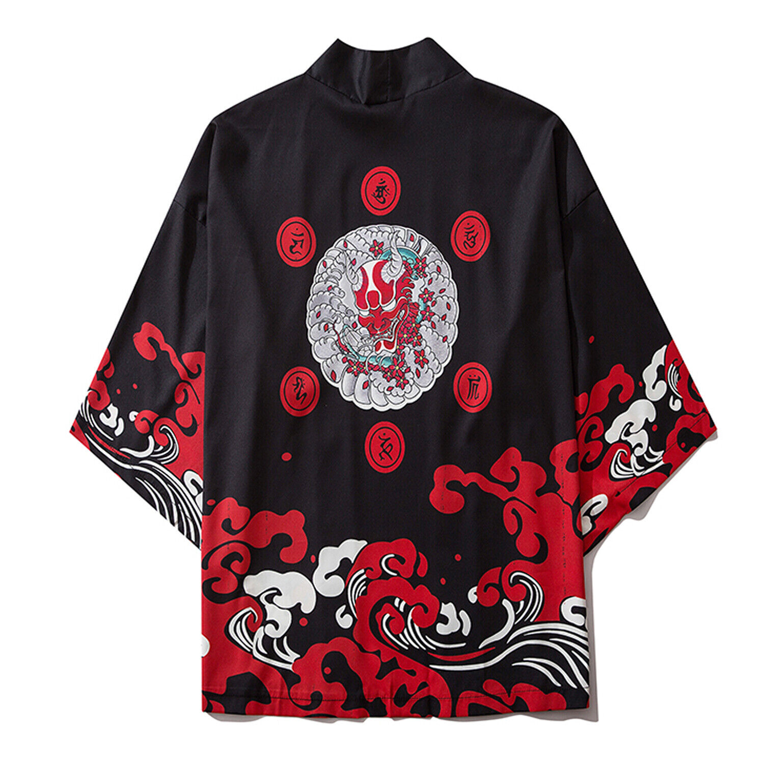 Niepce Men's Demon Mask Kimono Graphic Lightweight Harajuku T-Shirt Cardigan