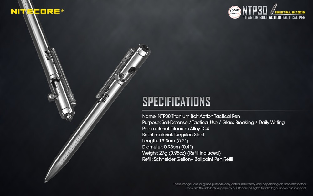 NITECORE NTP30 Titanium Bidirectional Bolt-Action Tactical Pen