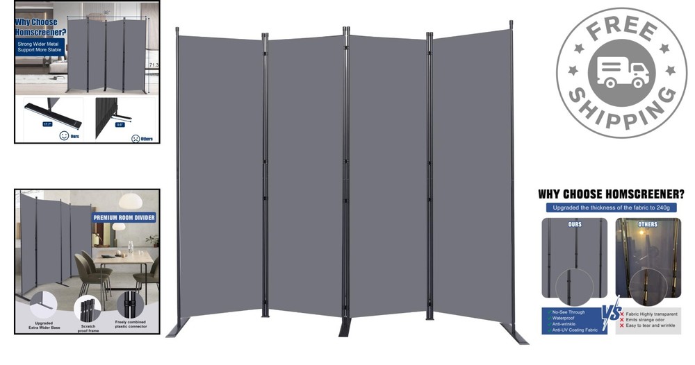 Adjustable Room Partition - Foldable 88'' Wide Divider for Efficient Space Use