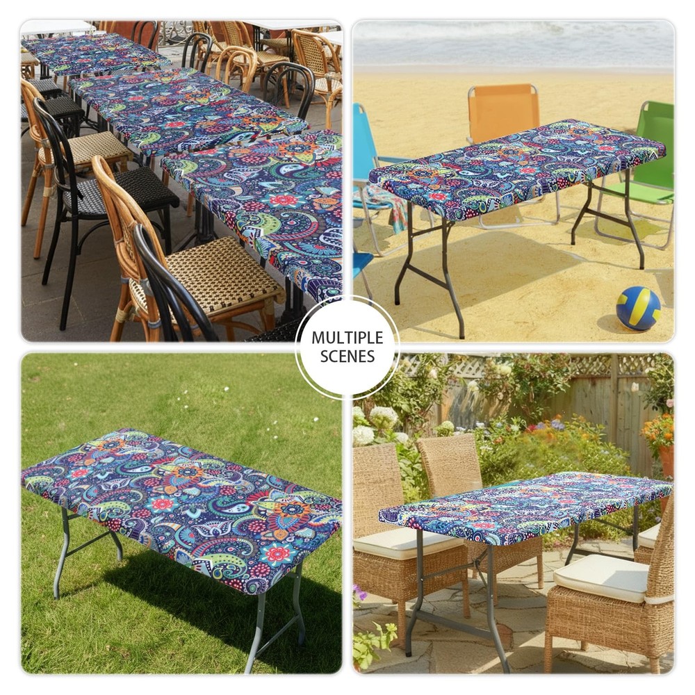 Spandex Fitted Tablecloth for 6 Foot Rectangle Tables, Washable Picnic Table ...