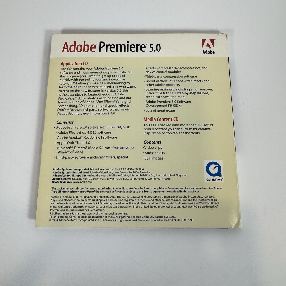 Adobe Premiere 5.0 / 5.1 2 CD And Serial Numbers For Windows
