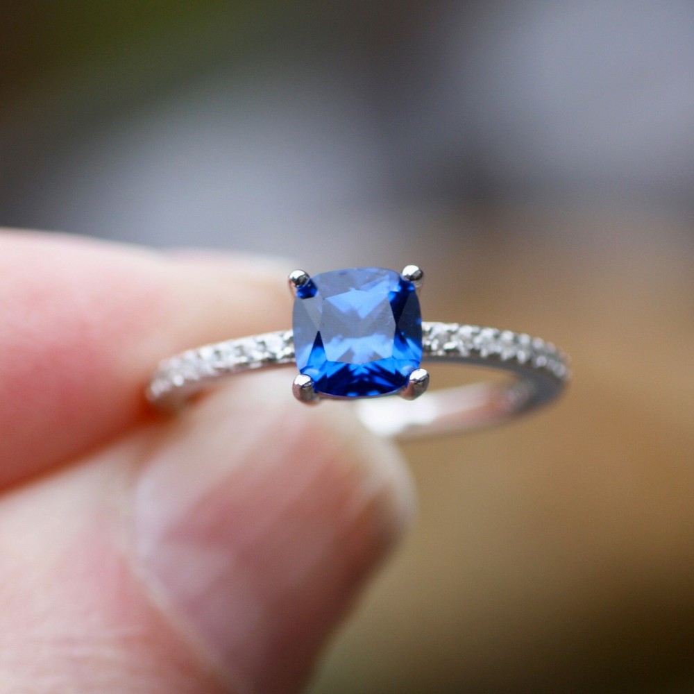 Lab Made Sapphire Ring Solid Sterling Silver 925 , September birthstone Canada