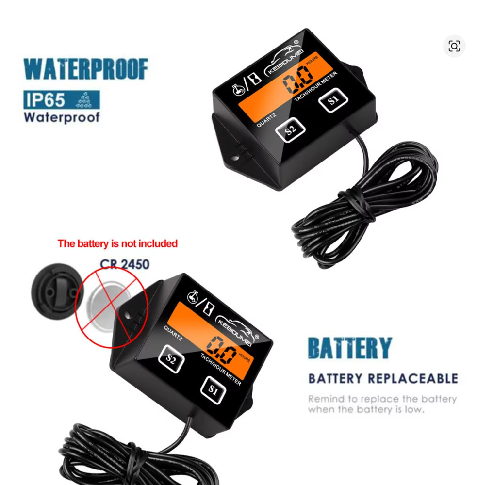 LCD Digital Engine Tach Hour Meter Tachometer Inductive Gauge