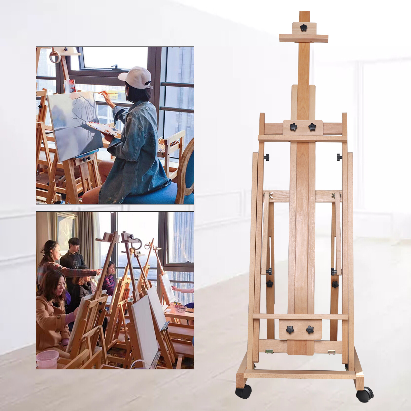 56 to 91" Adjustable Large Movable Artist Studio Easel Wooden Art Stand H-Frame