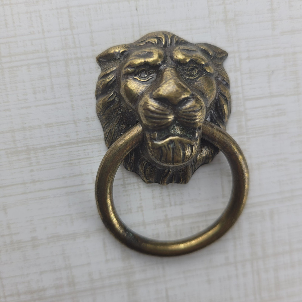 Vintage Small Lion Door Knocker Ring Drawer Pull