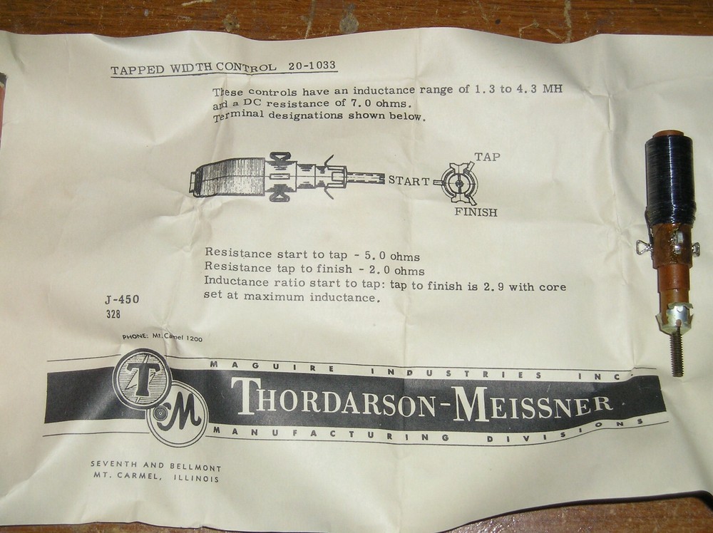 NEW MEISSNER 20-1033 WIDTH CONTROL 1.3-4.3 MH TAPPED