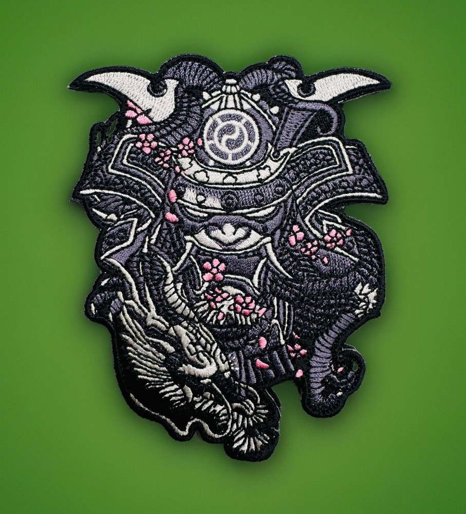 Japanese Dragon Samurai With Cherry Blossom Embroidered Hook/Loop Morale Patch
