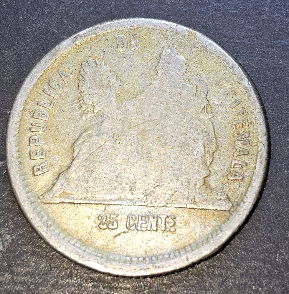 1888 E 25 Centavos Guatemala Silver Coin