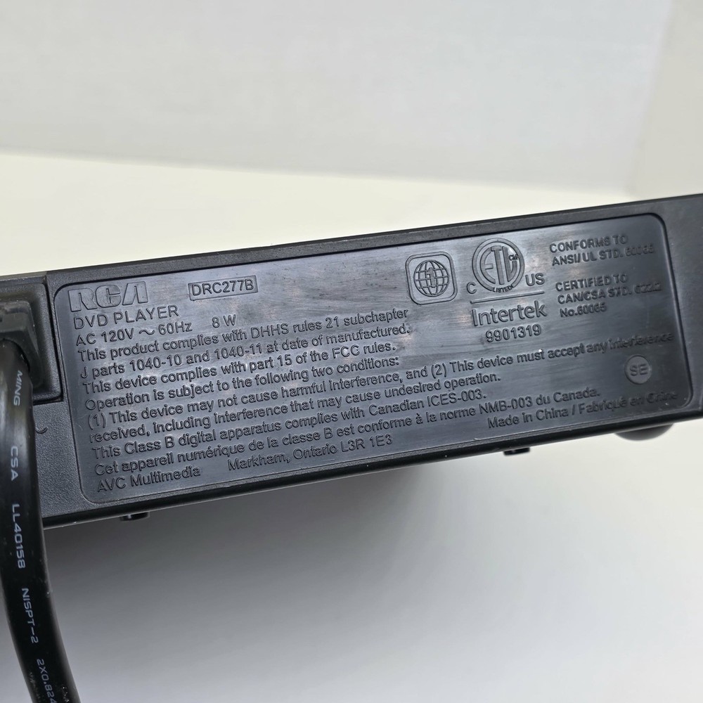 RCA DVD PLAYER - DRC277B With Remote Works
