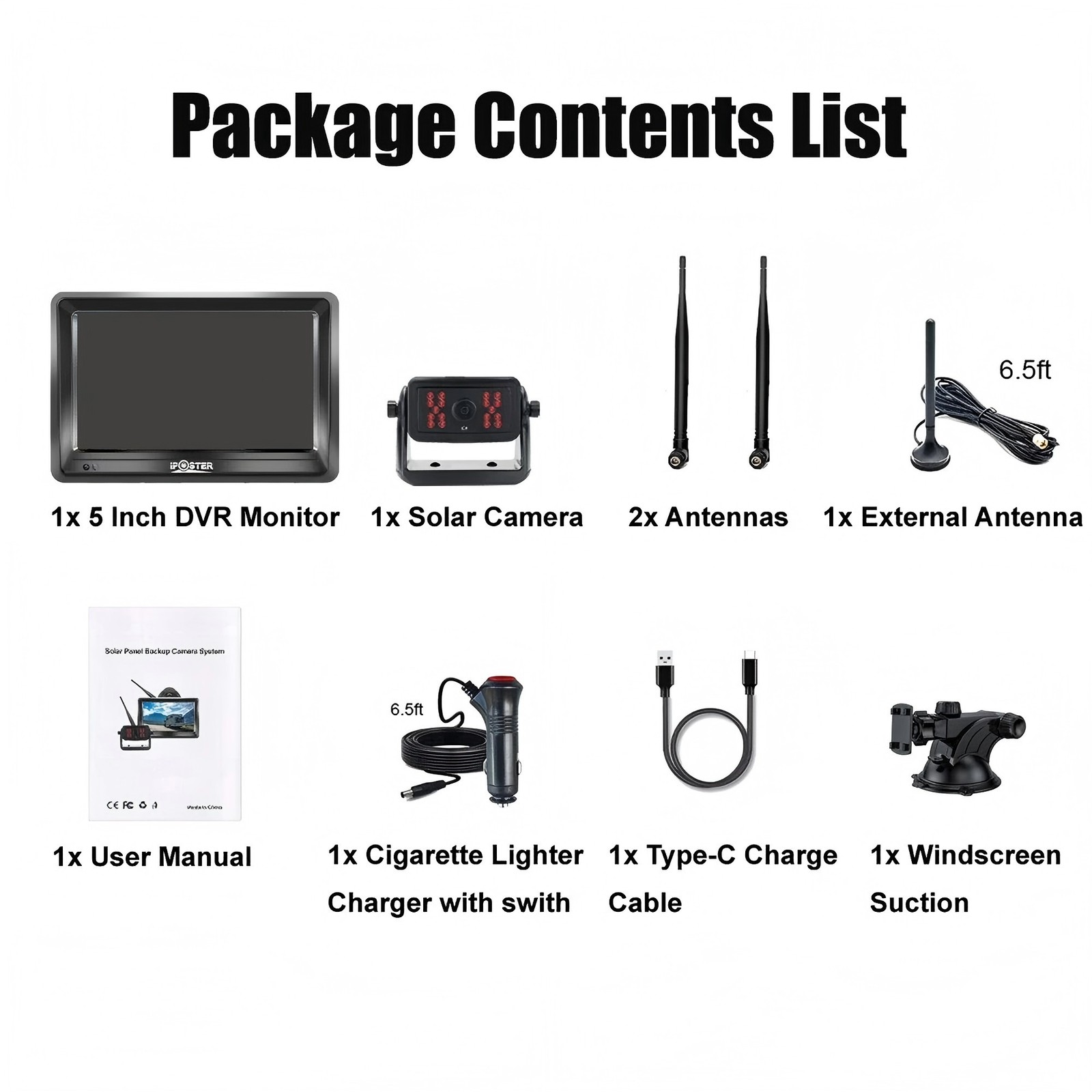 Magnetic Solar Wireless 1080P Backup Camera 5'' DVR Monitor For RV Trailer SUV