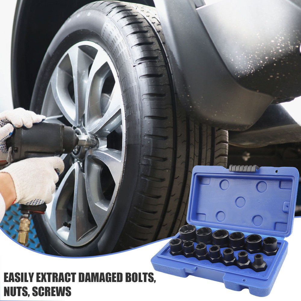 Impact Bolt Extractor Set Nut Remover Set Stripped Extraction Socket Tool 13pcs