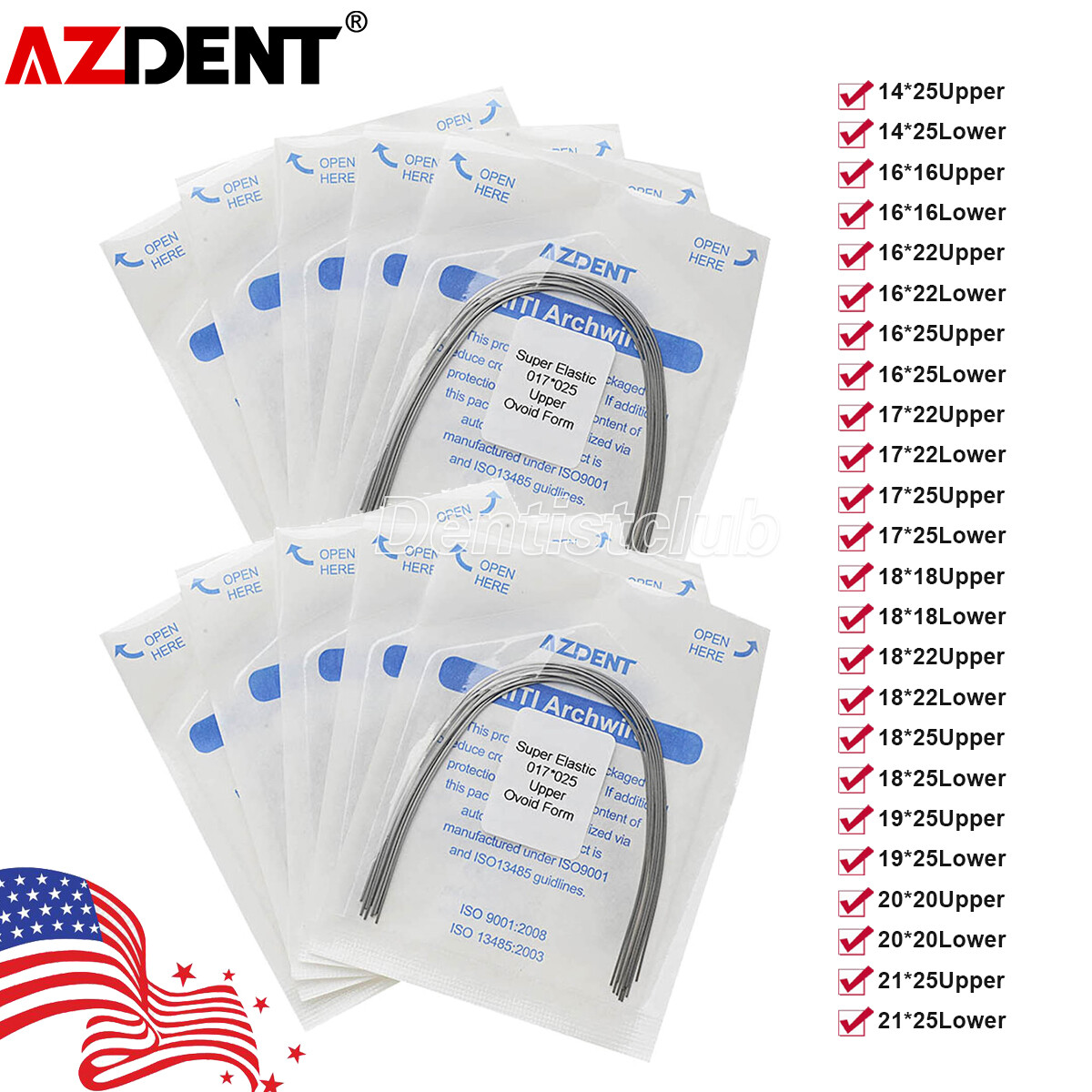 AZDENT Dental Orthodontic Super Elastic Niti Arch Wires Rectangular Ovoid FDA