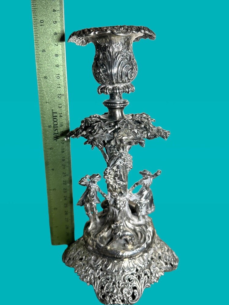 Stunning Antique Solid 800 Silver German Rococo Detachable Candlestick Holder