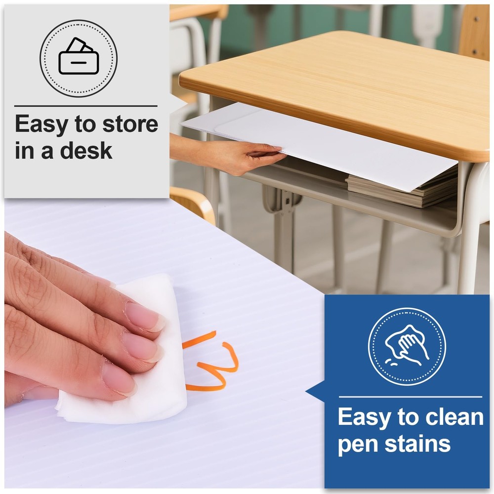 Student Desk Divider Privacy Screen 3-Fold Plastic Testing Shield White 17x14"