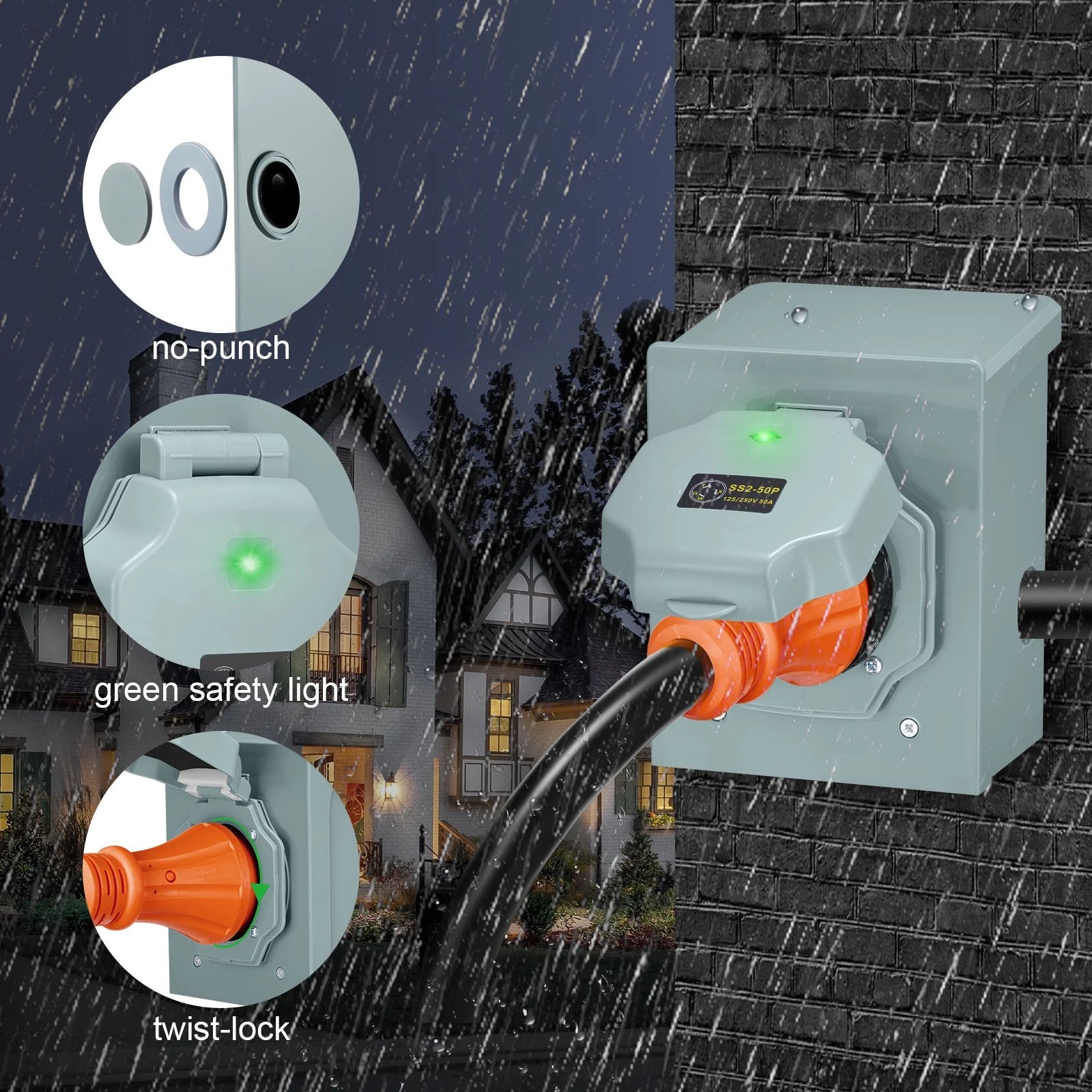 25FT 50 Amp Generator Cord and Power Inlet Box NEMA 14-50P/SS2-50R STW