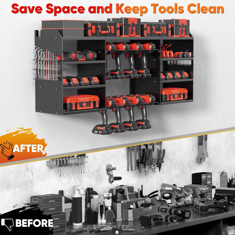 Upgrade Large Power Tool Organizer Wall Mount, Cordless Tool Storage Rack with 8