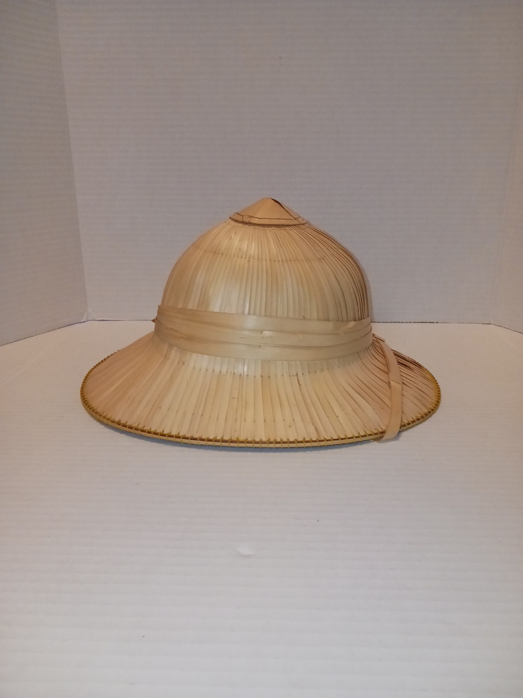 Vintage Natural Reed Pith Helmet Handmade Woven Straw Sun Hat 12.5"L x 10.5"W