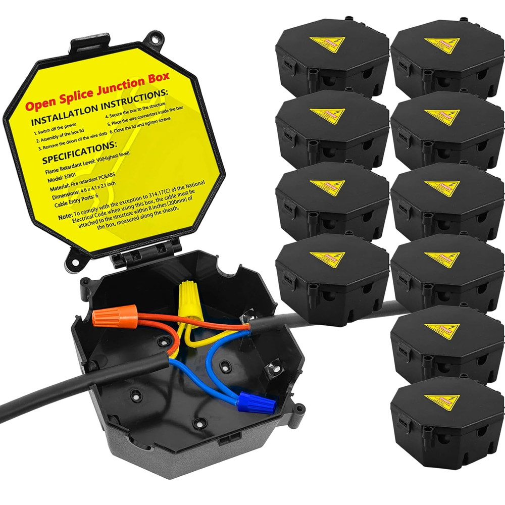 Black Open Splice Junction Box (10 Pack), Splice Box Wire Electrical Junction Bo