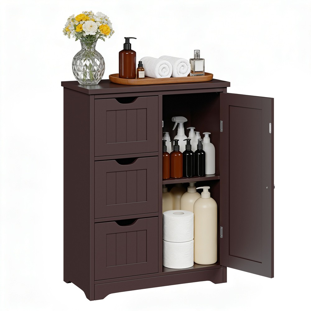 Bathroom Floor Cabinet w/ Drawer Adjustable Shelf Kitchen Cupboard Storage Brown