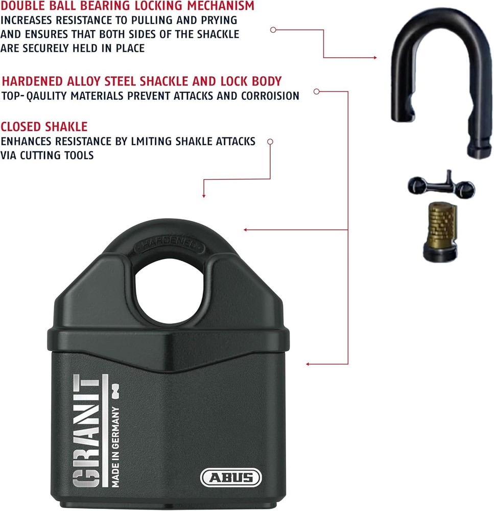 ABUS 37RK/80 GRANIT Padlock - Security Level 10 - Closed Shackle Lock - BLACK