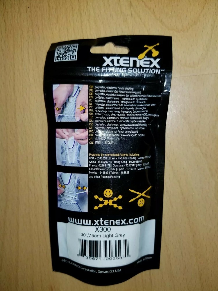NEW In Package Xtenex Stretch Laces 30"/75cm Light Grey